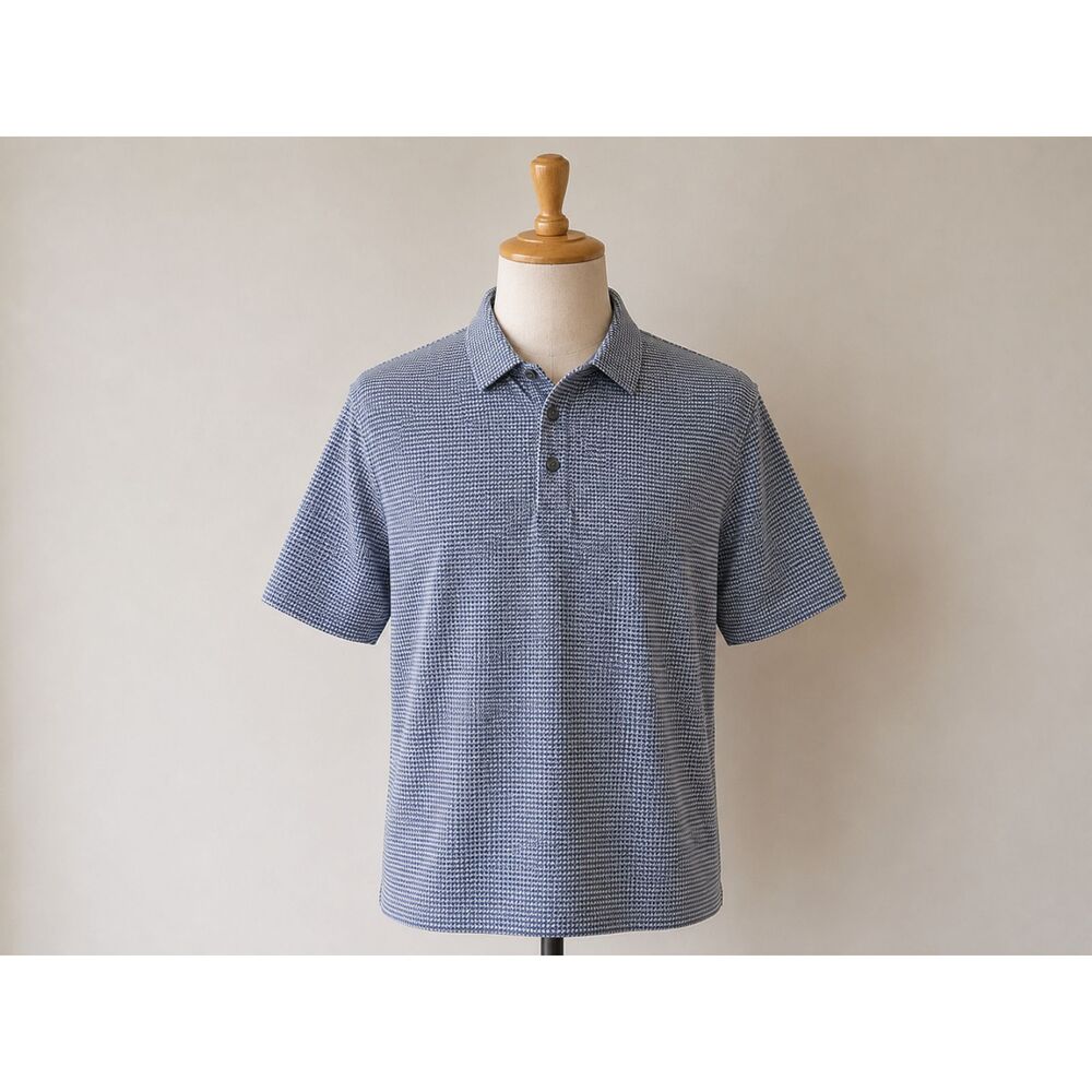 Jim Nantz Vineyard Vines Men's Large Performance Polo Blue Print Golf Shirt GUC